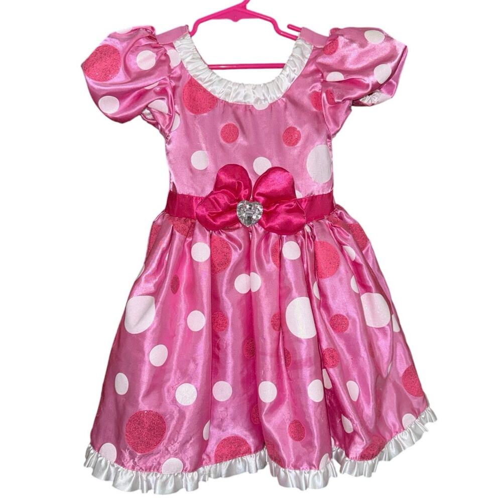 Disney Store Minnie Mouse pink Polka dot bow Halloween Costume Dress Girl Size 4